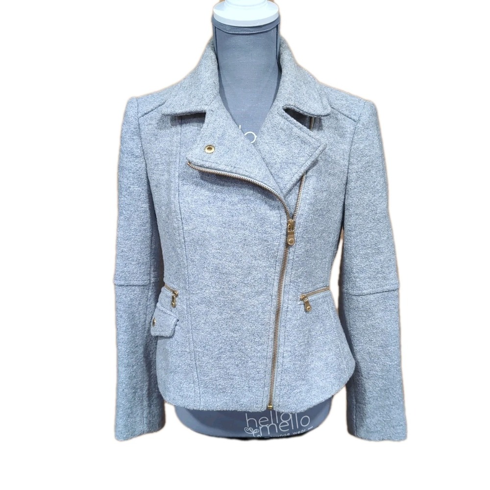 Banana Republic Womens Gray Wool Blend Moto Zip Jacket Size Petite S